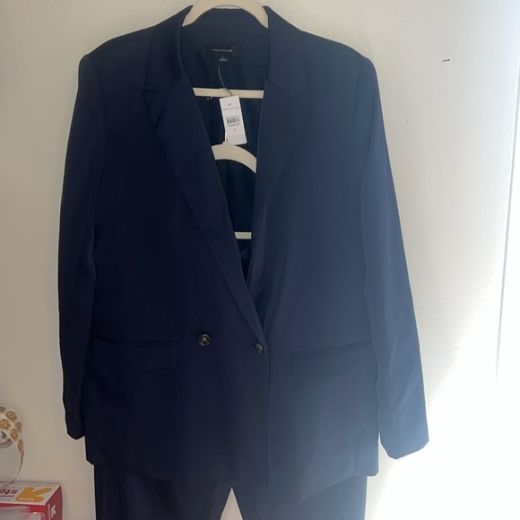 NWT AT Women’s Navy Blue Satin Suit - Blazer & High waist Straight Leg Trousers - Picture 1 of 6